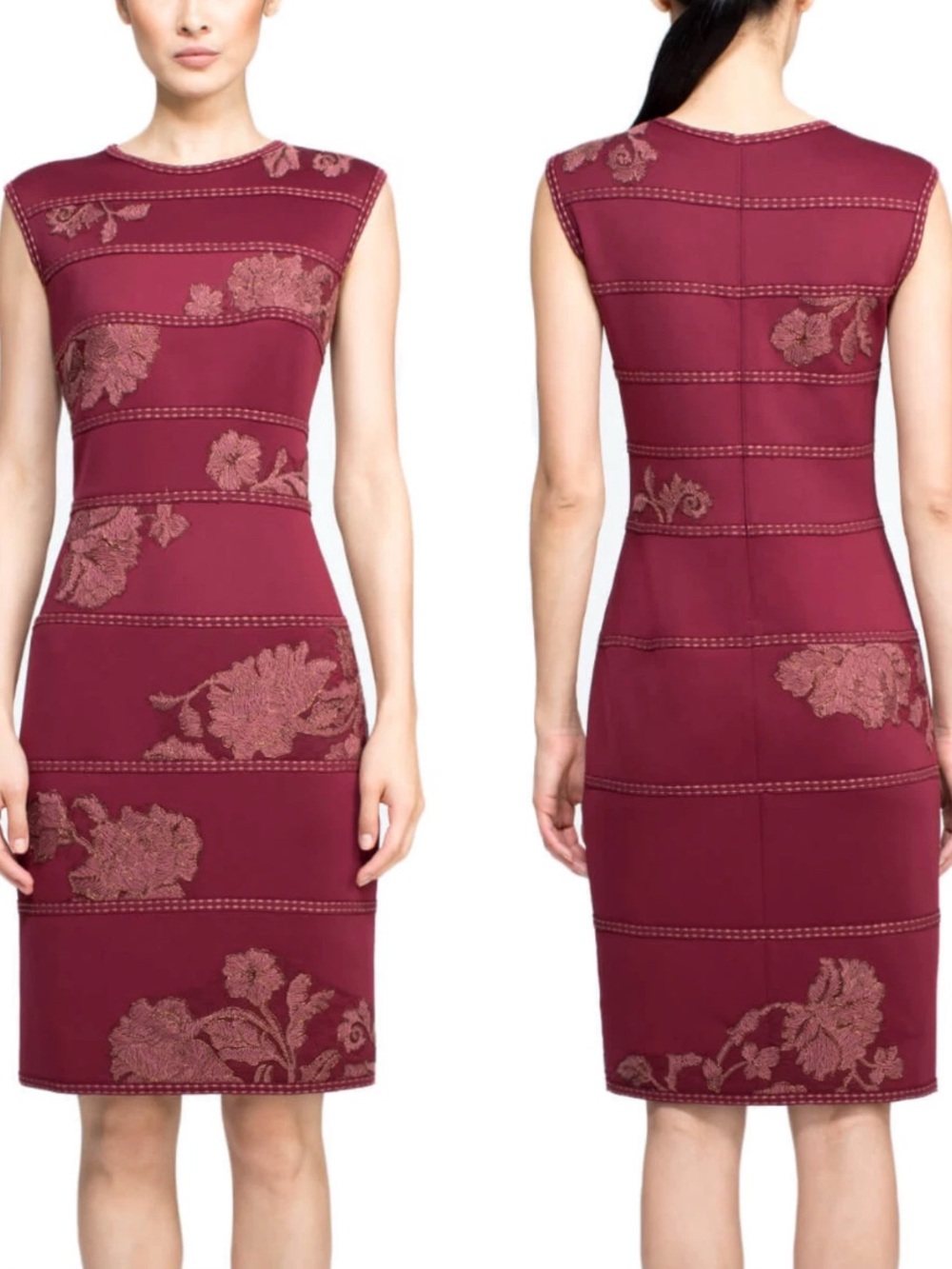 NWOT TADASHI SHOJI EMBROIDERED NEOPRENE SHEATH DRESS sz L